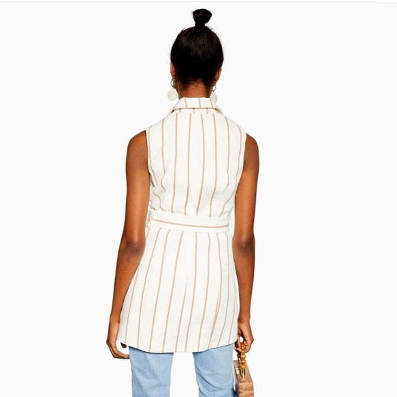 NWOT- Topshop- Belt Stripe Sleeveless Blazer- Size US 10 - Picture 9 of 10